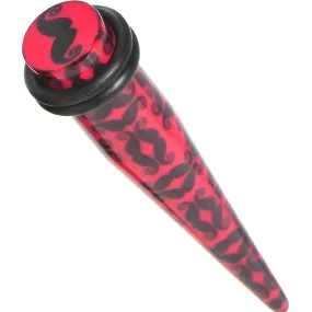 0 Gauge Black Mustaches Red Acrylic Taper Ear Plug