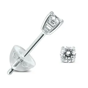 .10Ctw Round Diamond Solitaire Stud Earrings In 14K White Gold With Silicon Backs