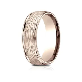 14 Karat Rose Gold 7.5mm Comfort-fit Round Edge Birch Bark Center