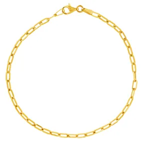 14K Gold 2.5mm Paperclip Chain Bracelet with Lobster Lock, 7.25"