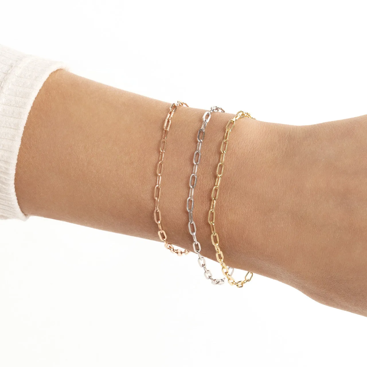 14K Gold 2.5mm Paperclip Chain Bracelet with Lobster Lock, 7.25"