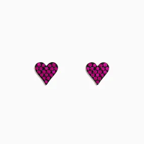 14K Rose Gold Ruby Pave Heart Stud Earrings