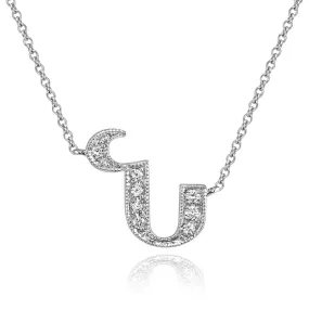 14K White Gold Armenian Initial Diamond Necklace