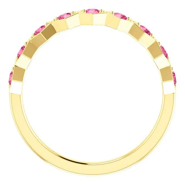 14KT GOLD 0.45 CTW PINK TOURMALINE HEXAGONAL STACKABLE RING