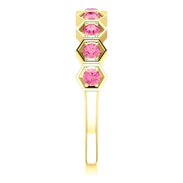 14KT GOLD 0.45 CTW PINK TOURMALINE HEXAGONAL STACKABLE RING