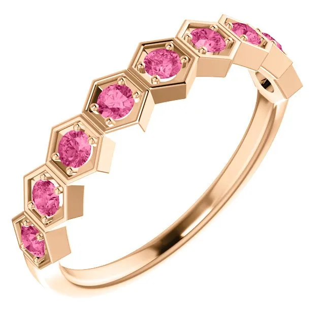 14KT GOLD 0.45 CTW PINK TOURMALINE HEXAGONAL STACKABLE RING