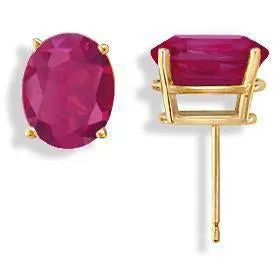 14KT GOLD 1.20 CTW OVAL RUBY STUD EARRINGS