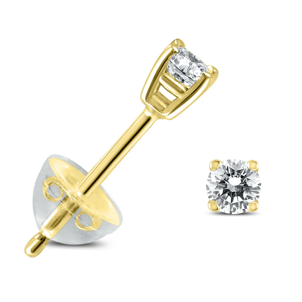 .15Ctw Round Diamond Solitaire Stud Earrings In 14K Yellow Gold With Silicon Backs