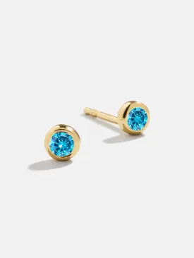 18K Gold Birthstone Stud Earrings - Blue Zircon