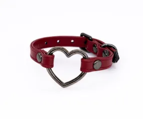 3/8" Gunmetal Heart Maroon Vegan Leather Cuff