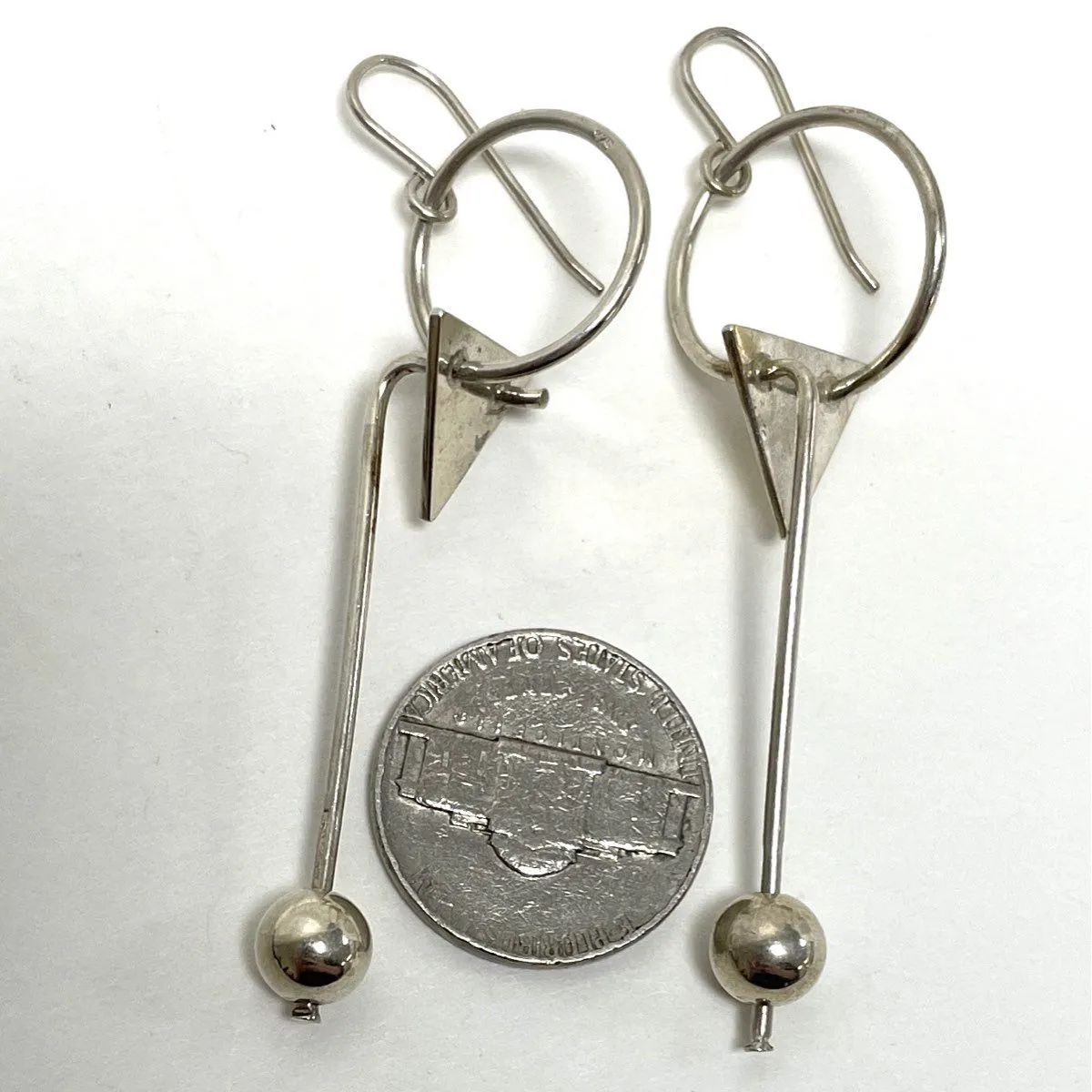 925 Sterling Silver Artistic Geometric French Hook Earrings 5.24 Grams 2" Length