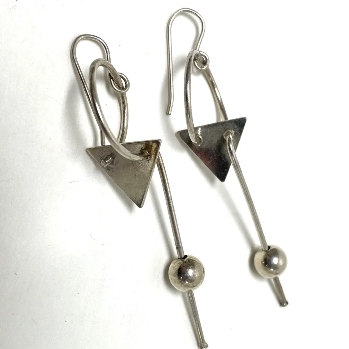 925 Sterling Silver Artistic Geometric French Hook Earrings 5.24 Grams 2" Length