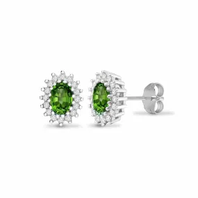 9ct White Gold Diamond And Emerald Stud Earring