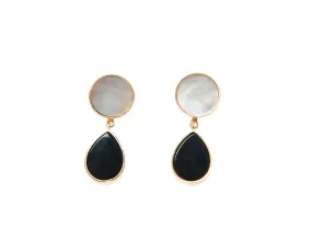 Anya Earrings (Round White Mother-Of-Pearl & Teardrop Black Agate)