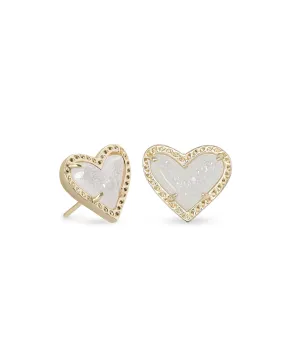 Ari Heart Gold Stud Earring in Iridescent Drusy