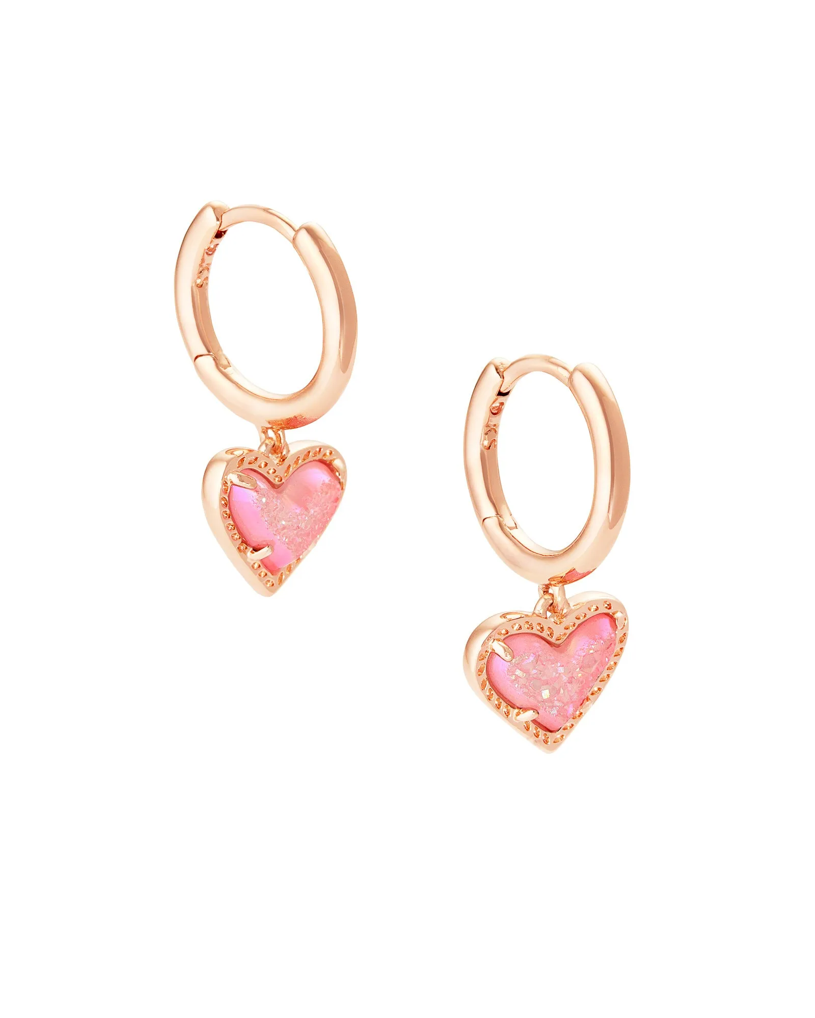 Ari Heart Huggie Earring in Rose Gold Pink Drusy