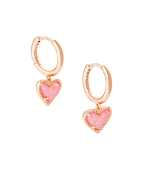 Ari Heart Huggie Earring in Rose Gold Pink Drusy