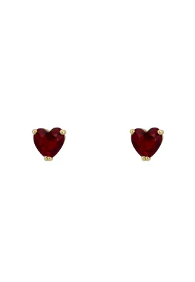 Asscher Cut Heart Stud Earrings Gold Ruby