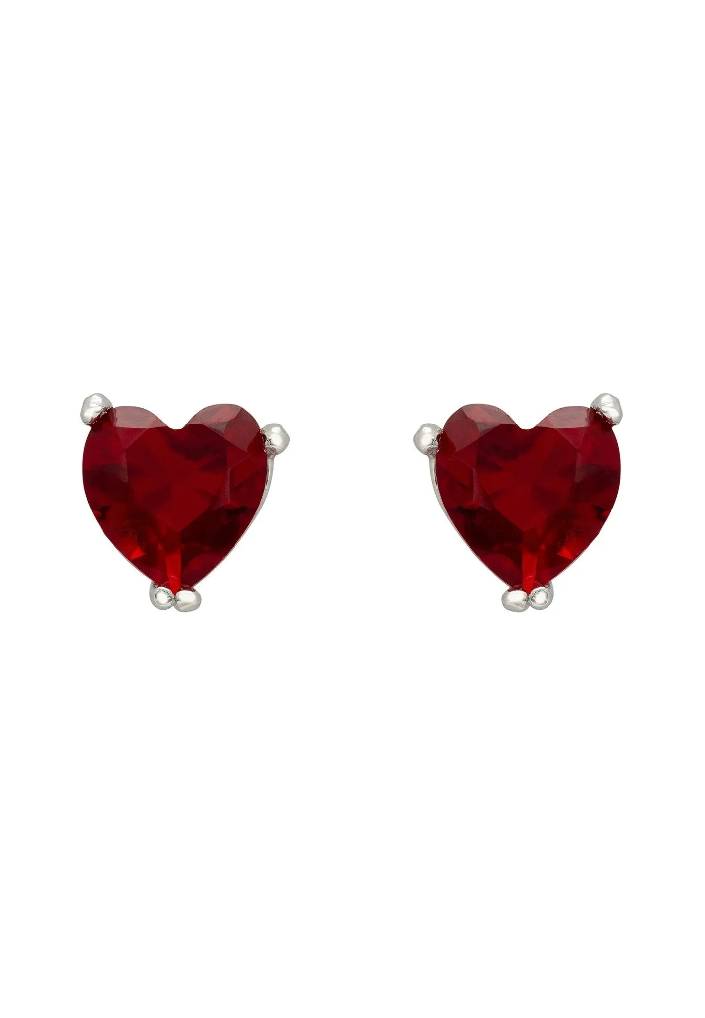 Asscher Cut Heart Stud Earrings Silver Ruby