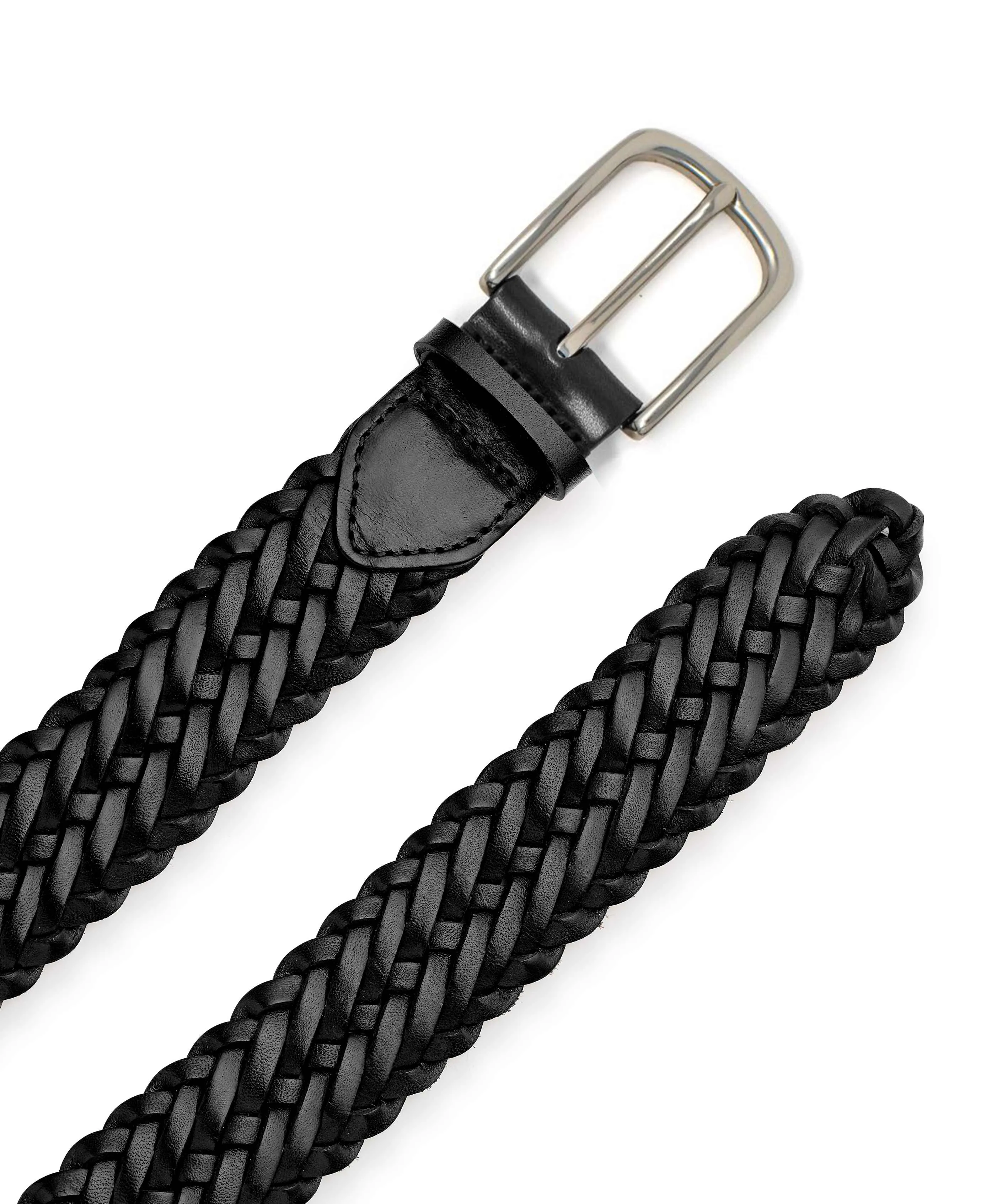 Black Plaited Leather Belt