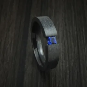 Black Titanium Ring with Sapphire Custom Made Band