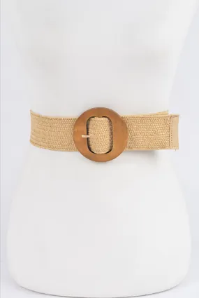 Circle Wood Buckle Straw Belt