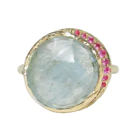 Crescent Aquamarine Pink Sapphire Ring