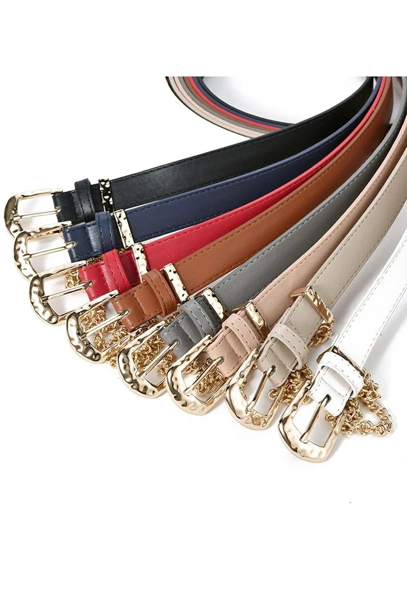 CUBAN CHAIN DETAIL SOLID REGULAR LEATHER BELT