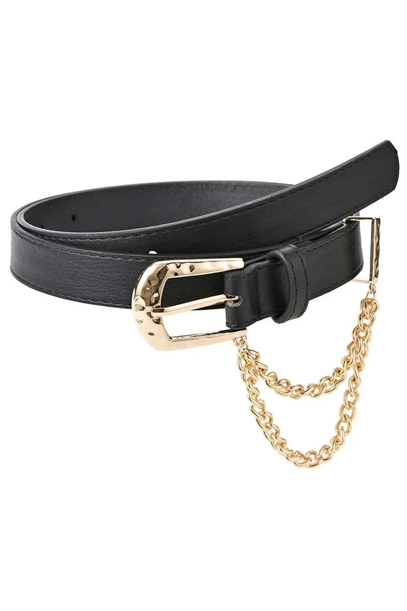 CUBAN CHAIN DETAIL SOLID REGULAR LEATHER BELT