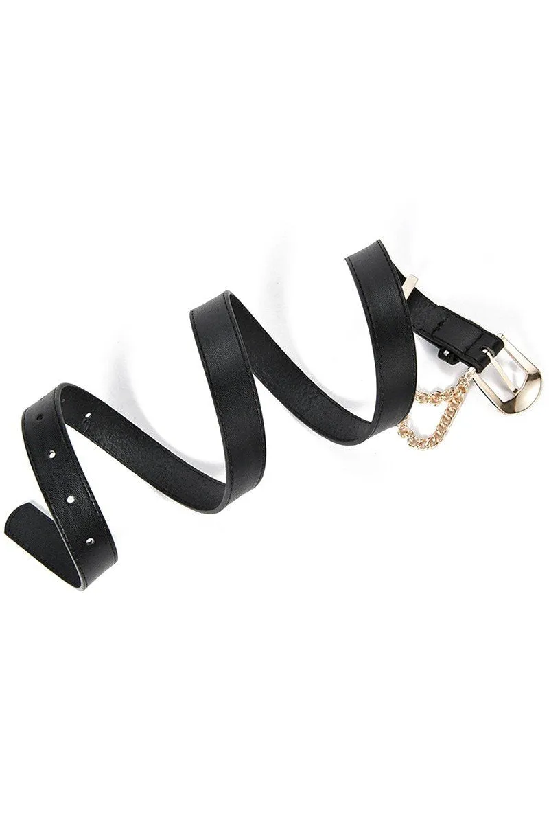 CUBAN CHAIN DETAIL SOLID REGULAR LEATHER BELT