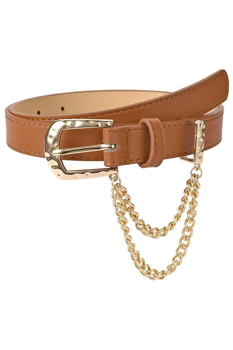 CUBAN CHAIN DETAIL SOLID REGULAR LEATHER BELT