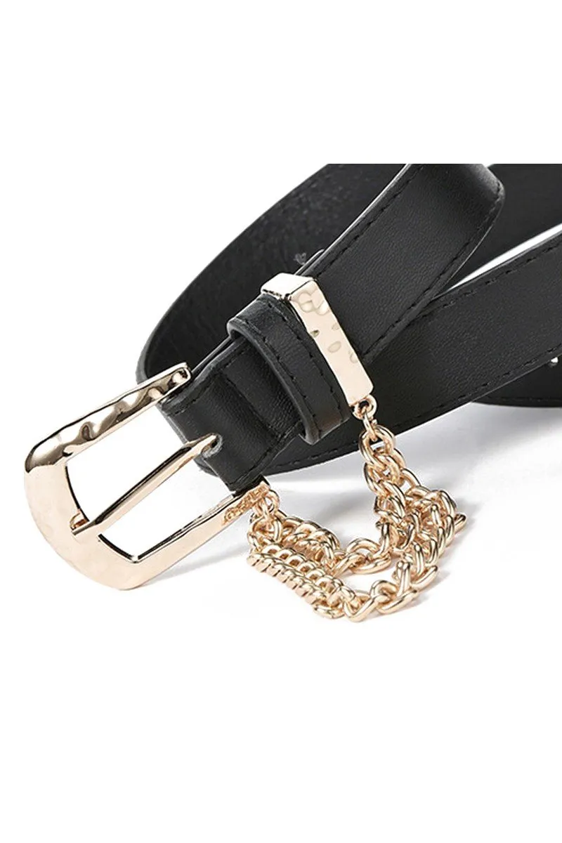 CUBAN CHAIN DETAIL SOLID REGULAR LEATHER BELT