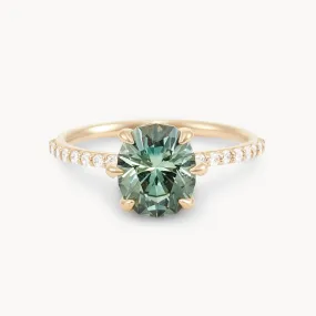 enchanted souls one-of-a-kind ring - 14k yellow gold ring, mint green oval cut sapphire