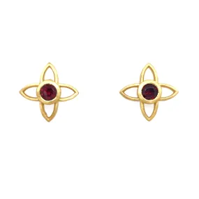 Garnet Joy Flower Earrings 15MM Post 24K Gold Vermeil