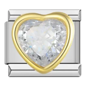 Gold Heart with Large White Stone