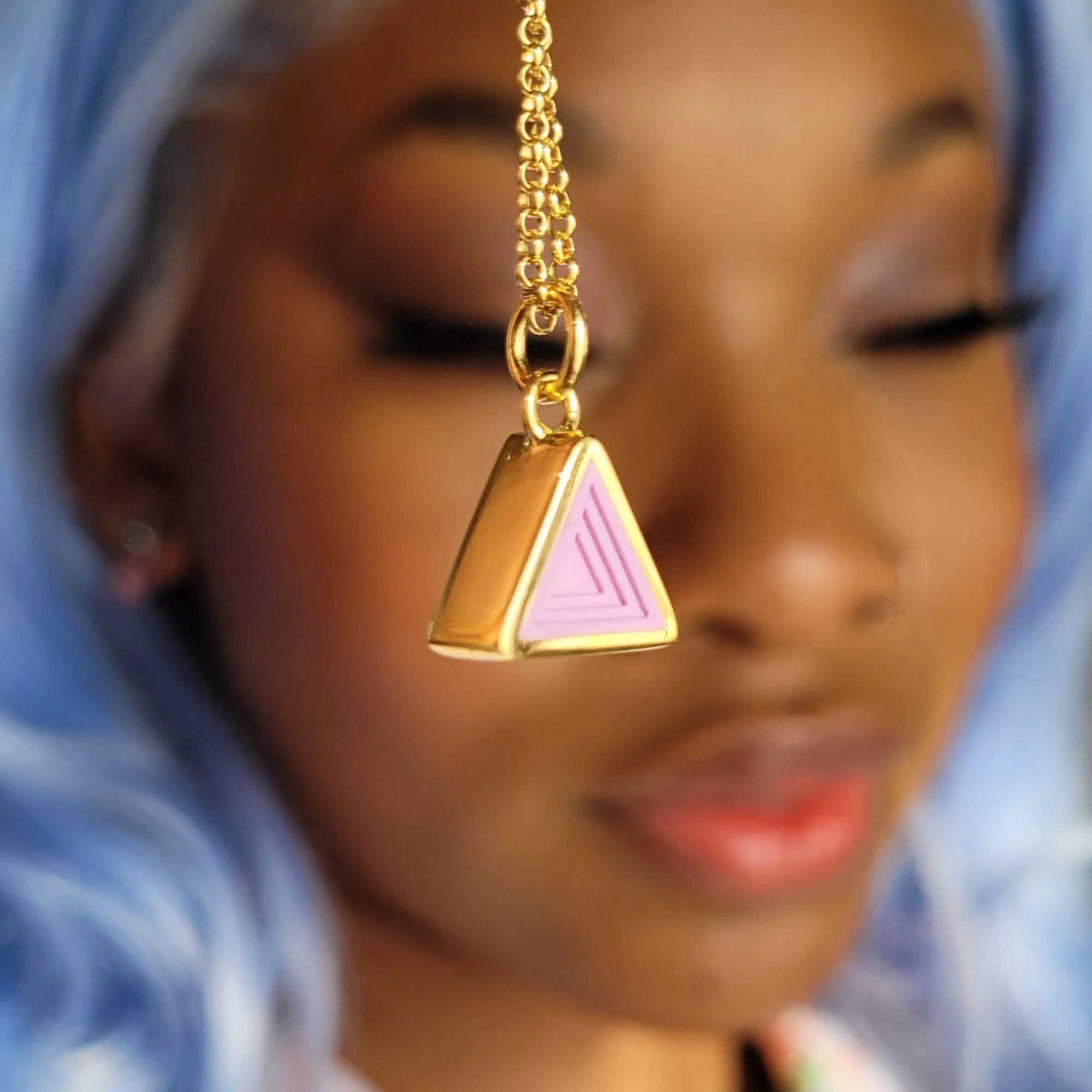 Gold Plated Geometric Purple Triangle Charm Necklace