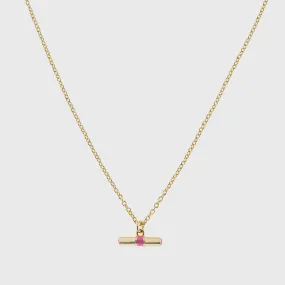 Havana Gold and Flamingo Pink Enamel T-Bar Necklace