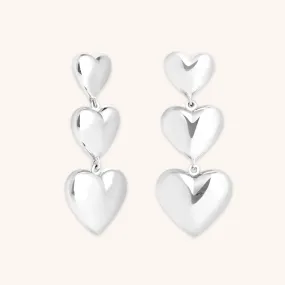 Heart Drop Stud Earrings in Silver