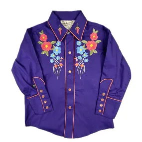 Kid's Embroidered Floral Bouquet Western Shirt in Purple