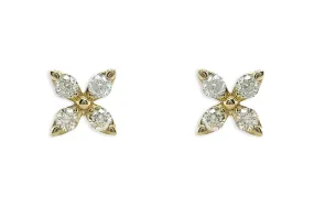 Mini Earrings 14kt Gold Flower & Four Diamonds Studs