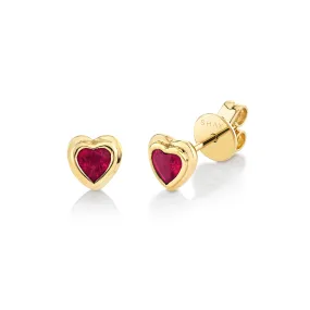 MINI ME RUBY BEZEL HEART STUDS