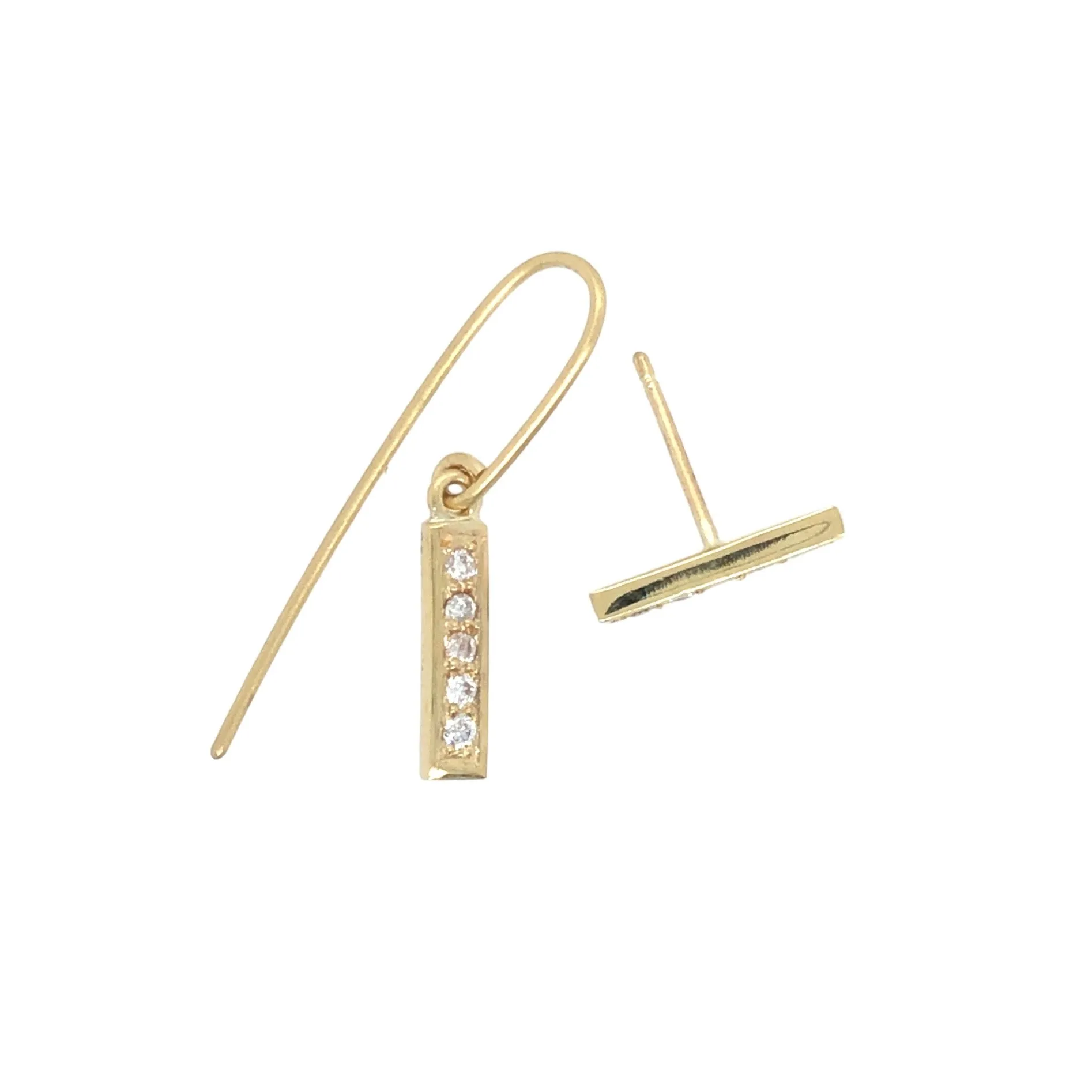 Mode Bar Diamond Set Yellow Gold Earrings - Leah Abercrombie