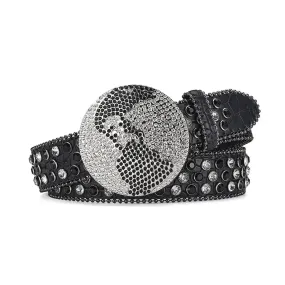 Rhinestone Globe Buckle With Black & Crystal Studded Belt