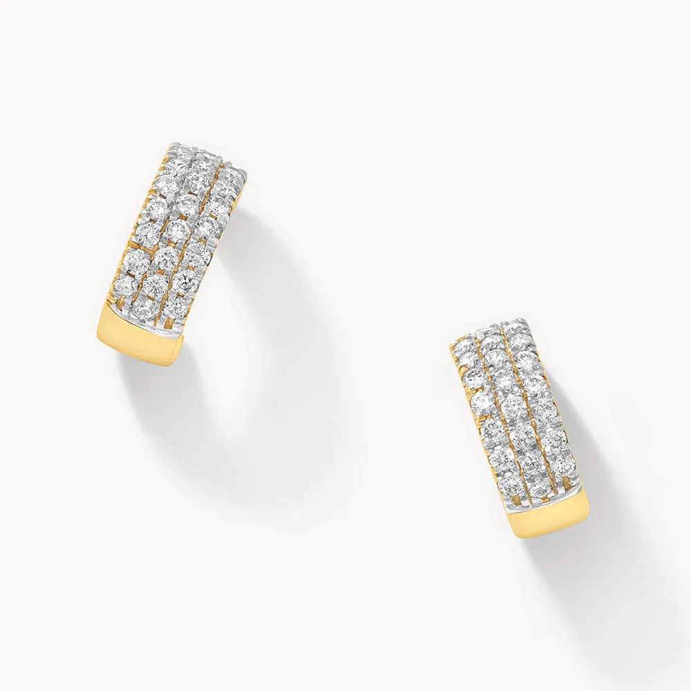 Slim Diamond Pave Huggie Earrings in 10k Gold