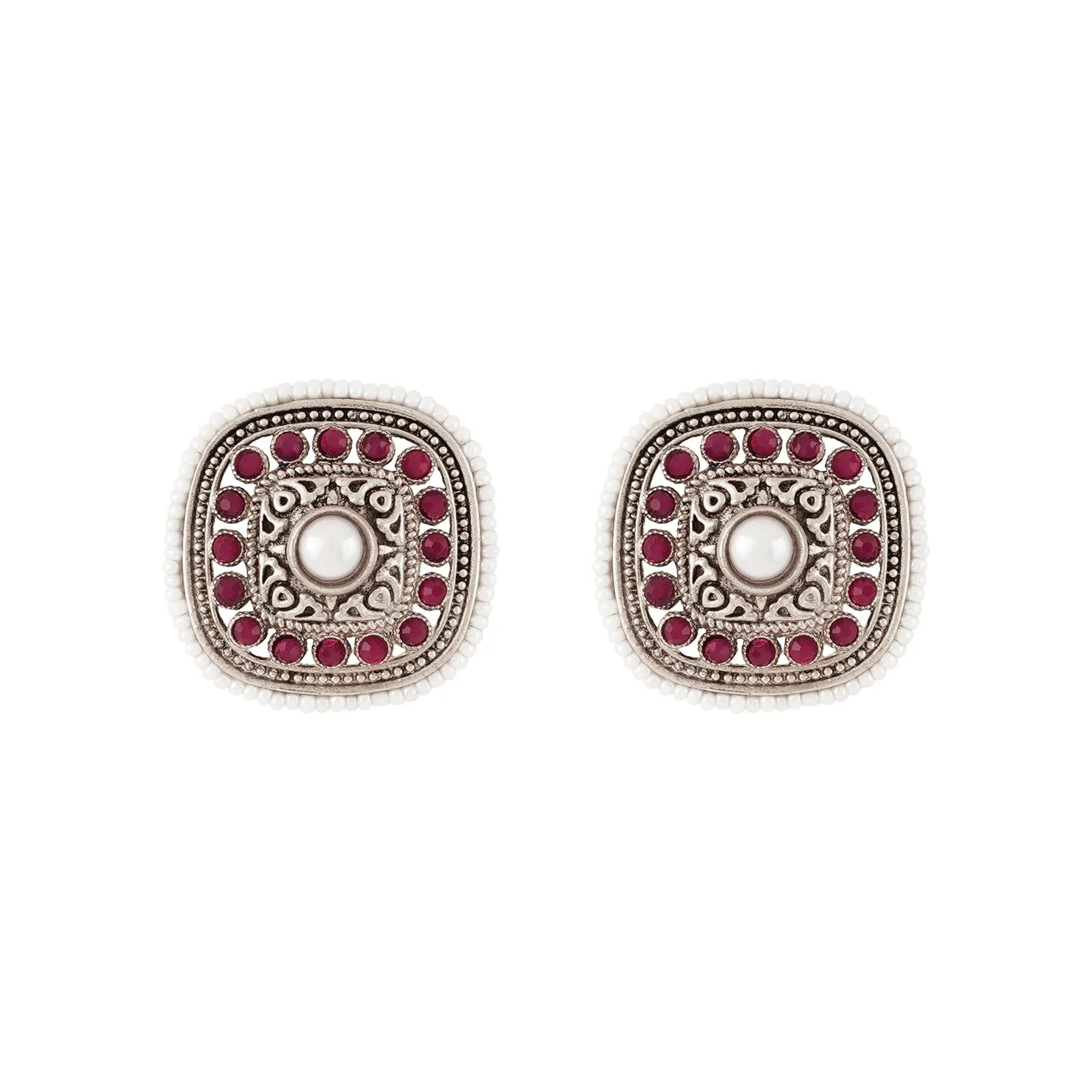 Teejh Deval Silver Oxidised Ruby Stud