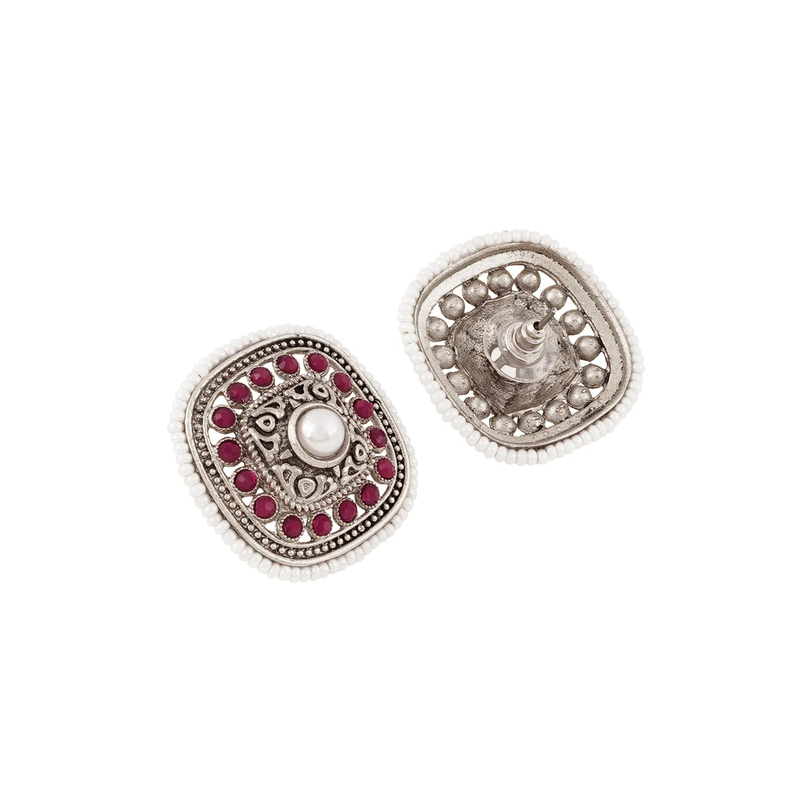 Teejh Deval Silver Oxidised Ruby Stud