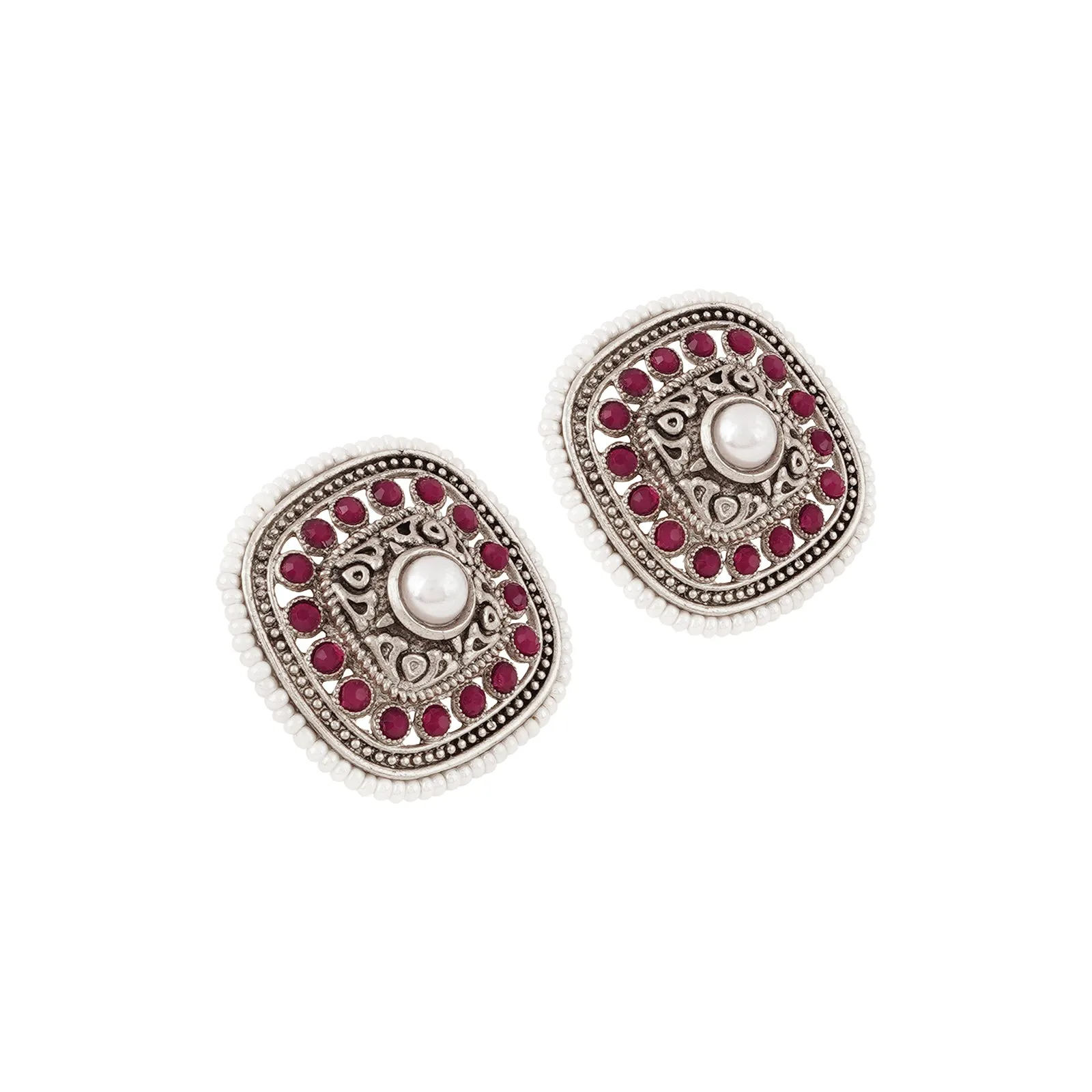 Teejh Deval Silver Oxidised Ruby Stud